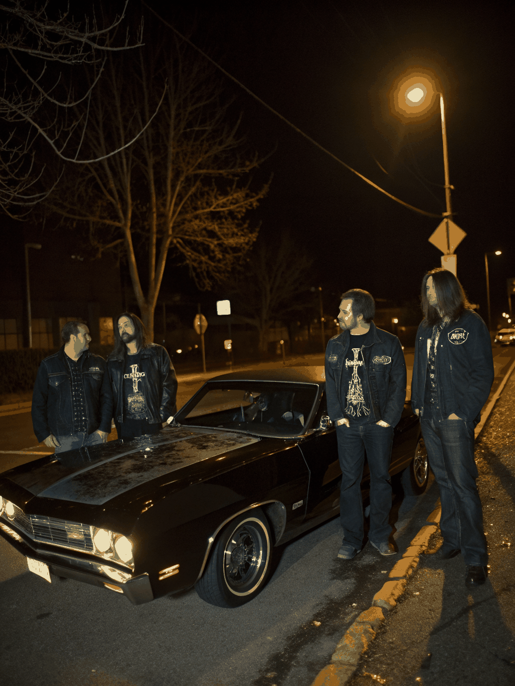 Group of people gathered around a vintage vehicle