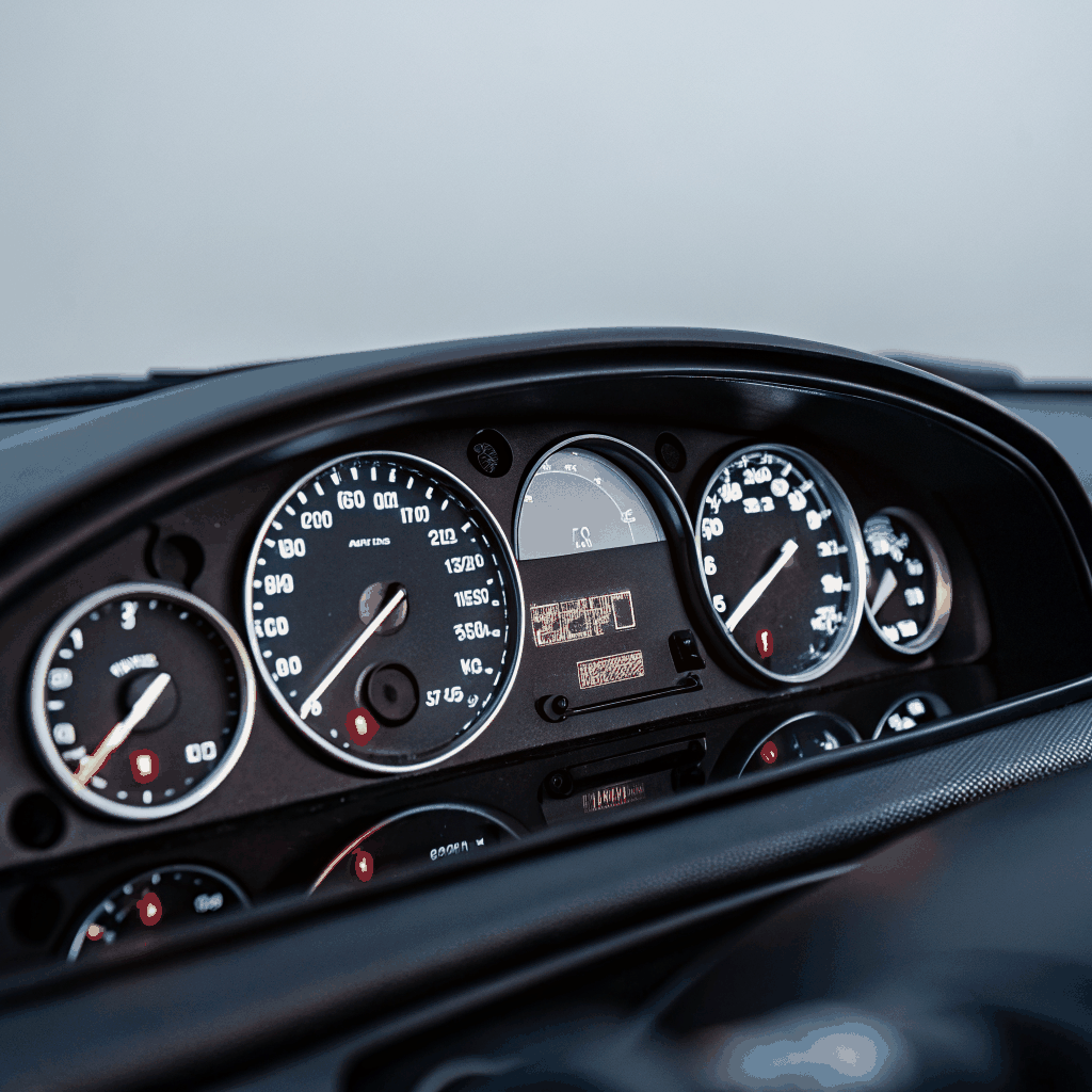 Glowing dashboard gauge in the dark