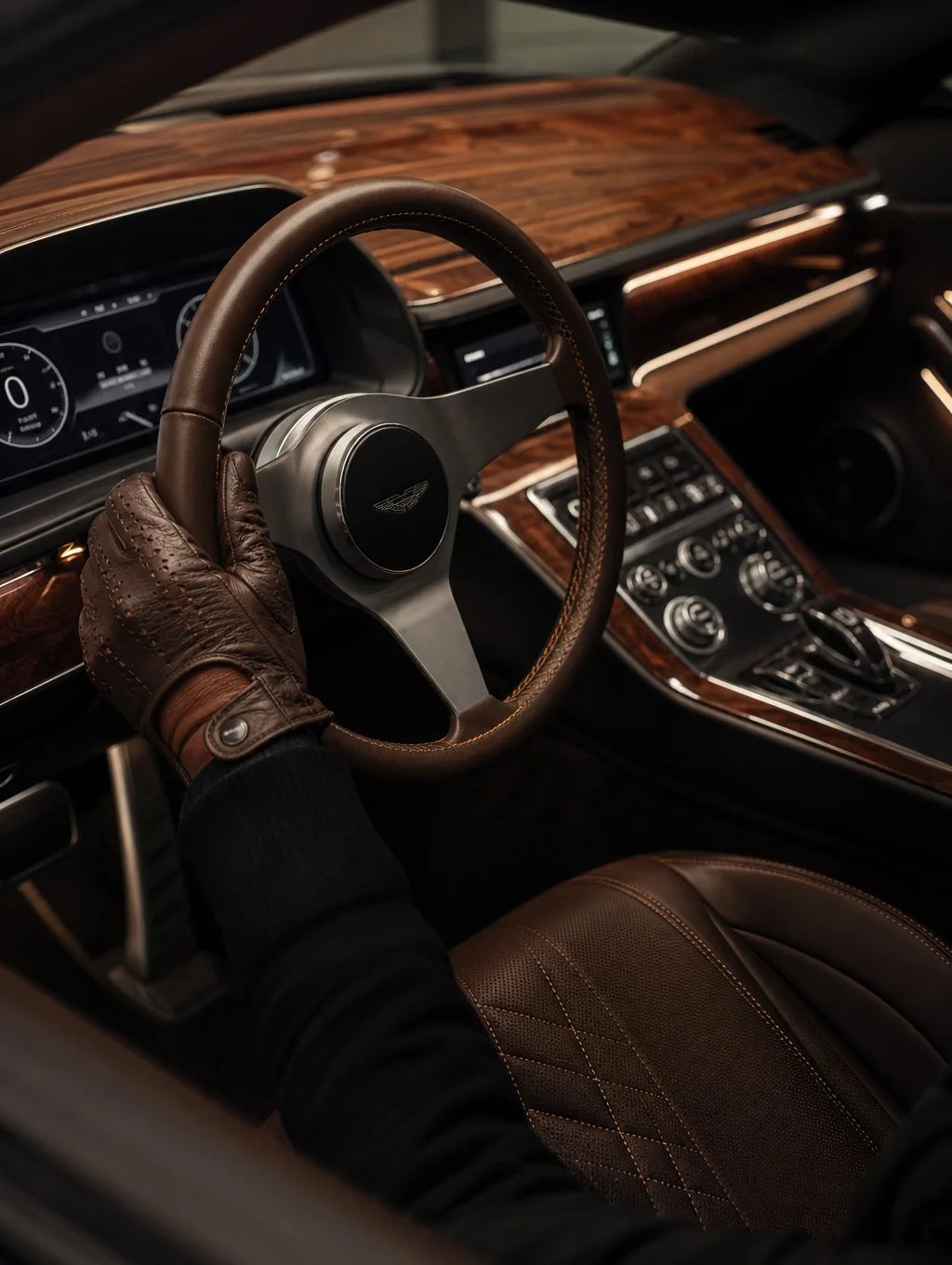 Hands gripping a worn leather steering wheel