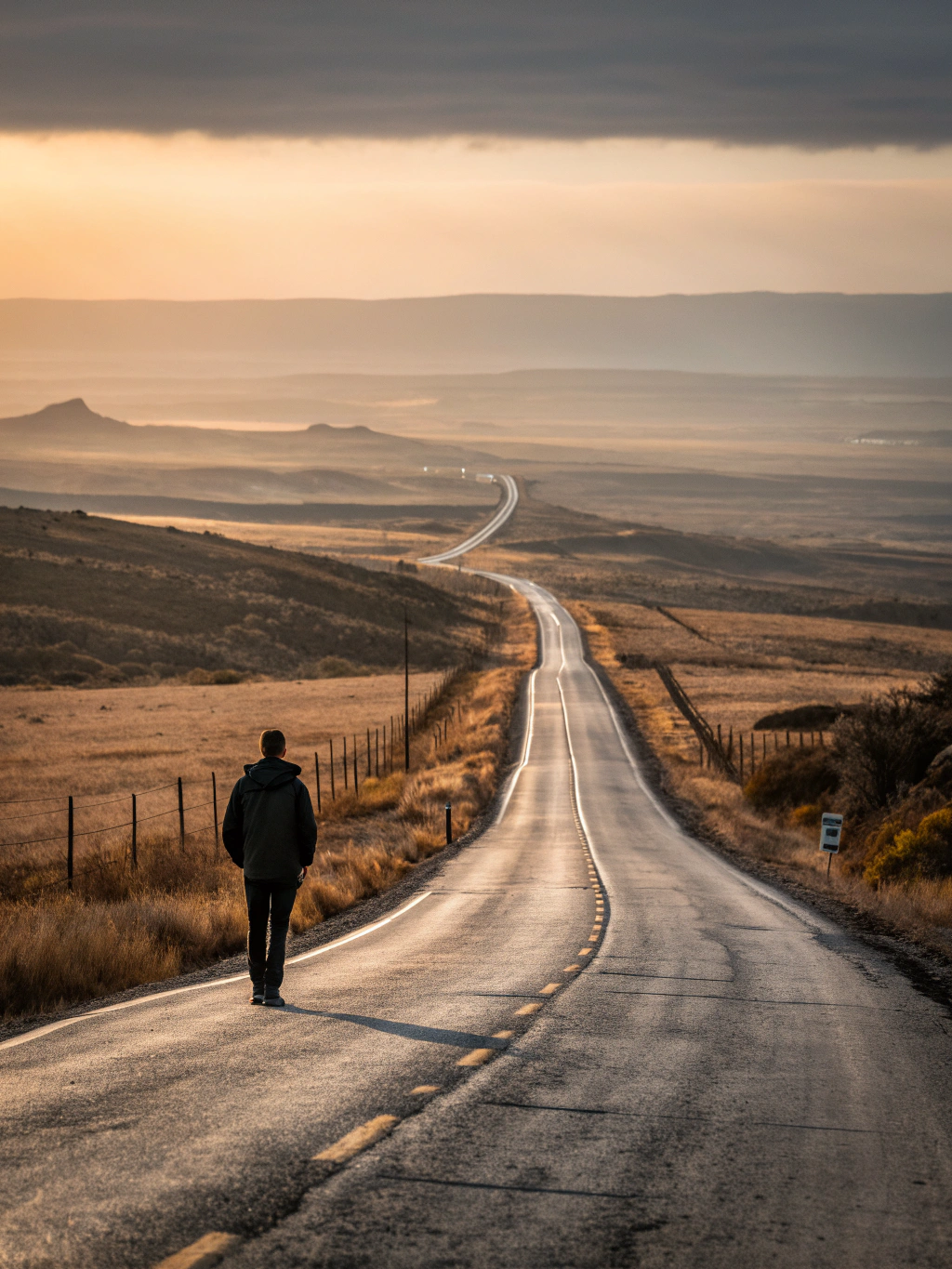 Open road stretching toward a golden horizon